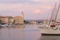 The row of moored yachts in the seaside town, Old port marina of La Ciotat, Provence, Southern France Royalty Free Stock Photo